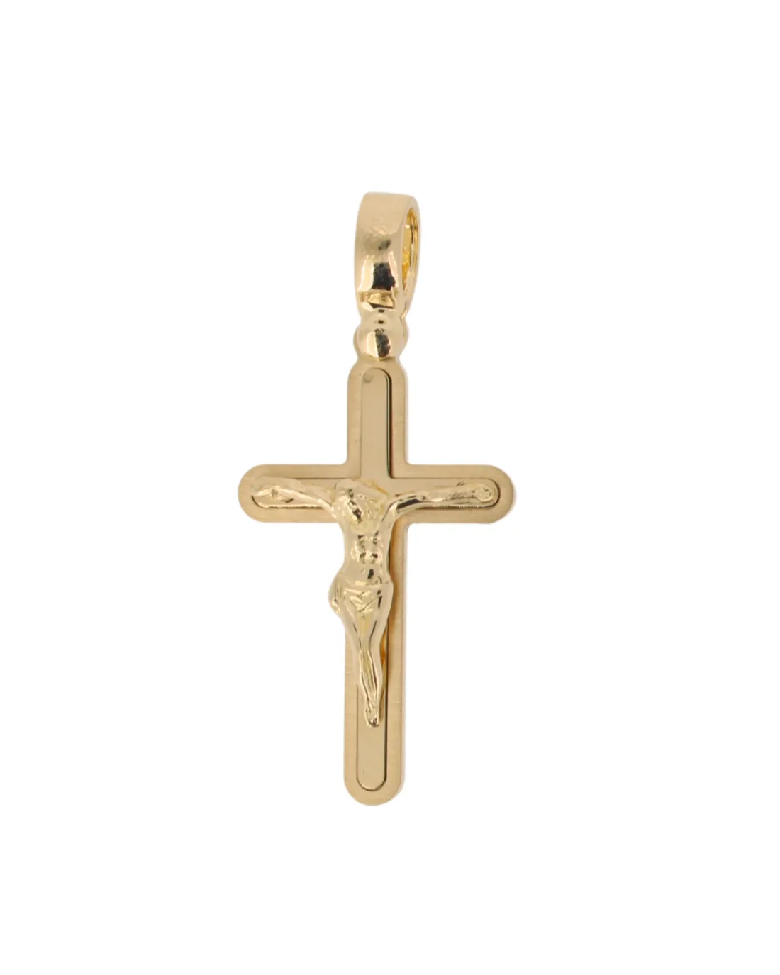 18CT Y/G ROUND CRUCIFIX 25mm
