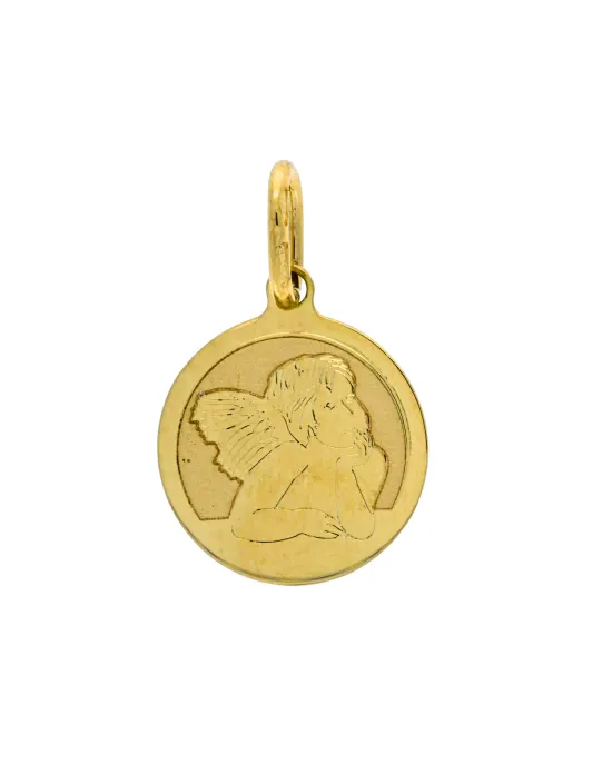 18CT Y/G FINE ANGEL MEDAL 12mm