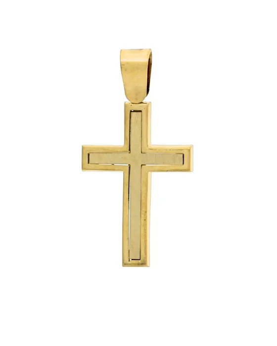 18CT Y/G SQUARE CUT CROSS 23mm