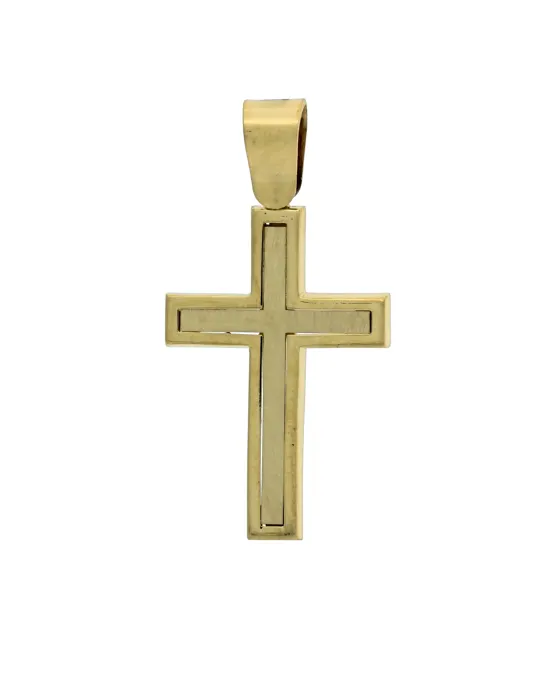 18CT Y/G SQUARE CUT CROSS 23mm