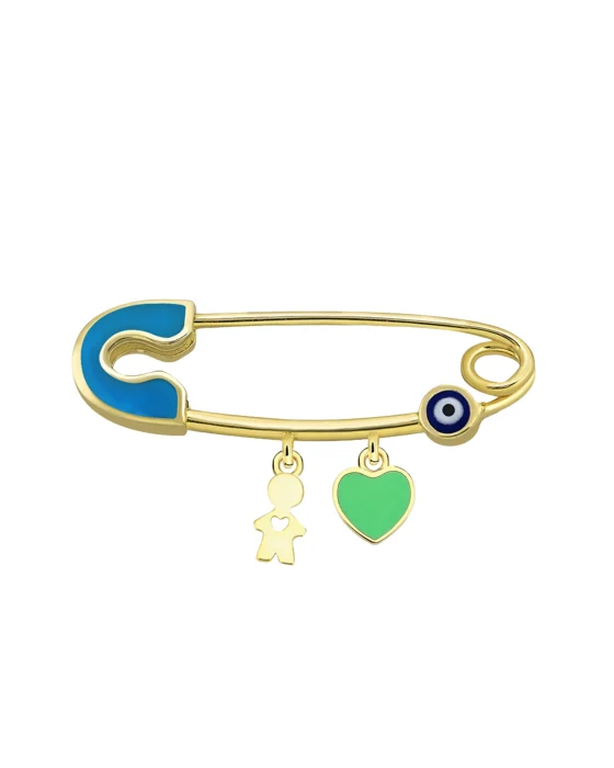 9CT Y/G ENAMEL BABY PIN BLUE