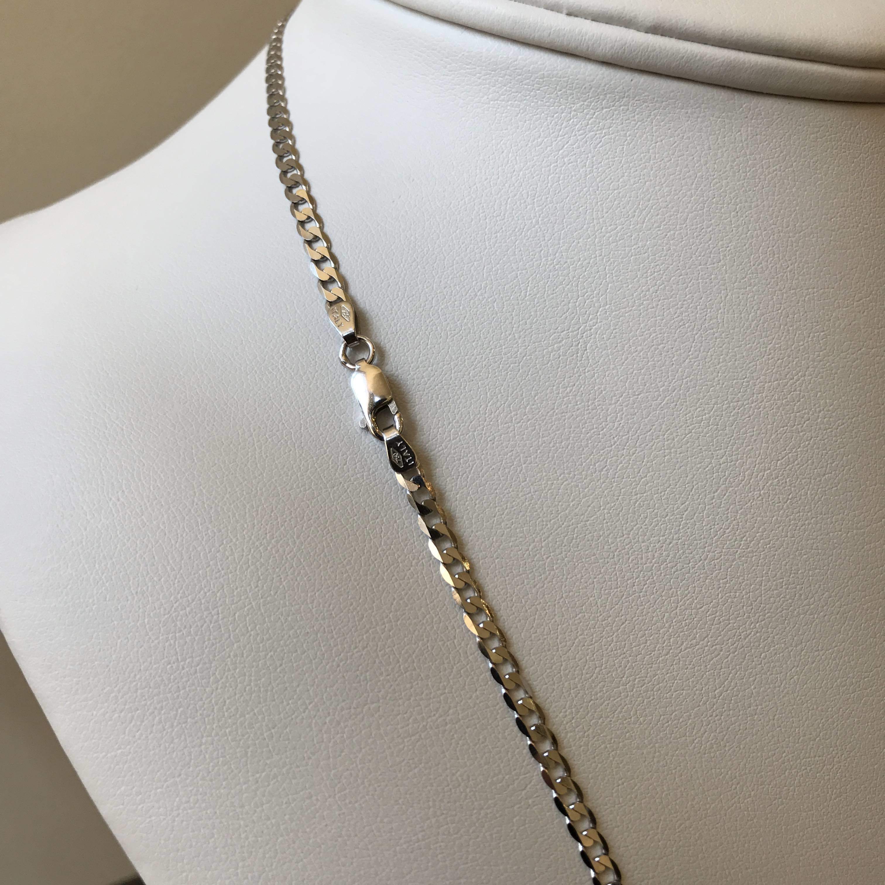 18 CT WHITE GOLD DIAMOND CUT CURB CHAIN 